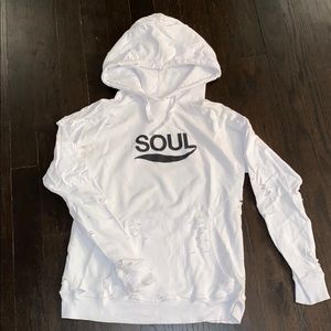 SoulCycle White Distressed Hoodie